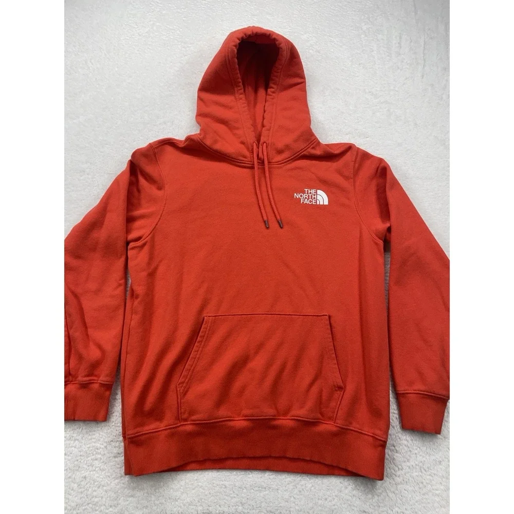 The North Face Mens Box Logo Hoodie Sweatshirt Never Stop Exploring Orange Sz L